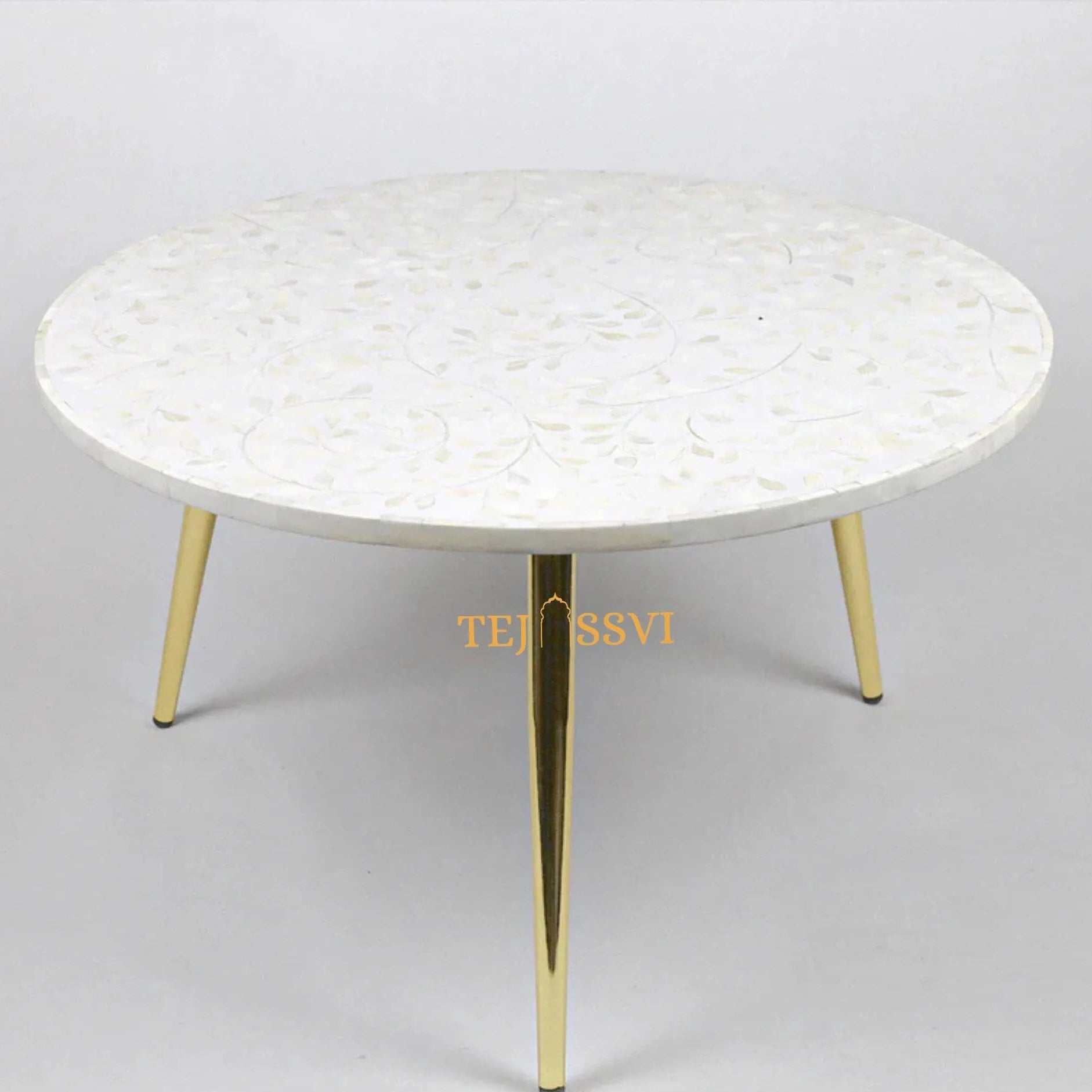 Bone Inlay Round Coffee Table / Round Centre Table / Bone Inlay Floral Round Coffee Table / Handmade Bone Inlay Modern Pattern Furniture.