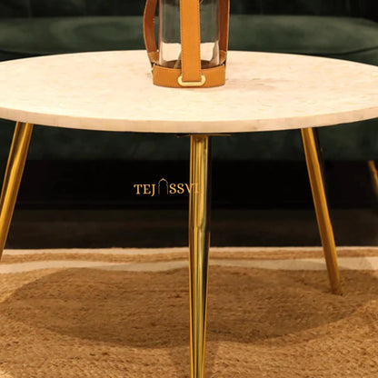 BONE Inlay Round Coffee Table / Centre Table, Bone Inlay Floral Round Coffee Table Handmade Bone Inlay Modern Pattern Furniture.