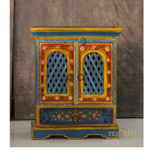 Indian Floral designed Side Storage / Cabinet | Bedside, Side Table, Hand Painted, Wooden Big Cabinet, Living Room Furniture, Fine Panting.