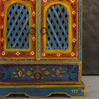 Indian Floral Designed Side Storage | Wooden Cabinet | Side Table | Hand Painted | Wooden Big Cabinet | Living Room Furniture.