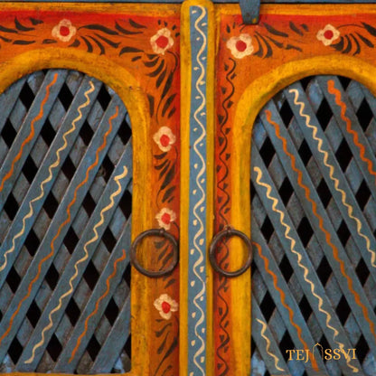 Indian Floral Designed Side Storage | Wooden Cabinet | Side Table | Hand Painted | Wooden Big Cabinet | Living Room Furniture.