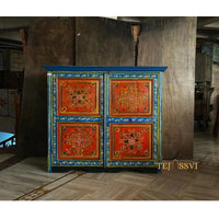 Indian Floral Designed Side Storage Wooden Cabinet / Side Table / Hand Painted Wooden Big Cabinet / Living Room Furniture.