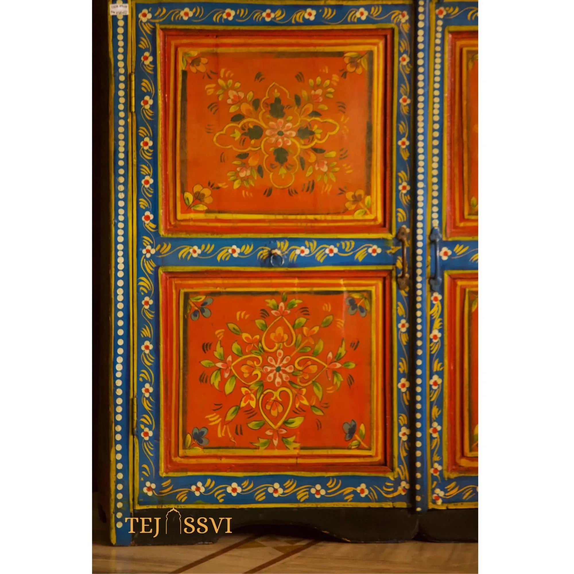 Indian Floral Designed Side Storage Wooden Cabinet / Side Table / Hand Painted Wooden Big Cabinet / Living Room Furniture.