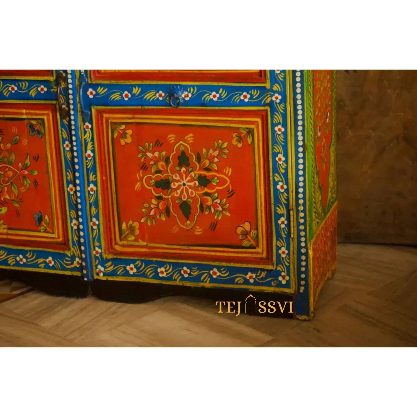 Indian Floral designed Side Storage / Cabinet | Bedside, Side Table, Hand Painted, Wooden Big Cabinet, Living Room Furniture, Fine Panting