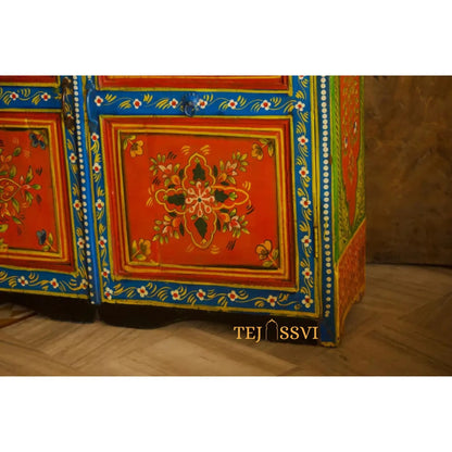 Indian Floral designed Side Storage / Cabinet | Bedside, Side Table, Hand Painted, Wooden Big Cabinet, Living Room Furniture, Fine Panting
