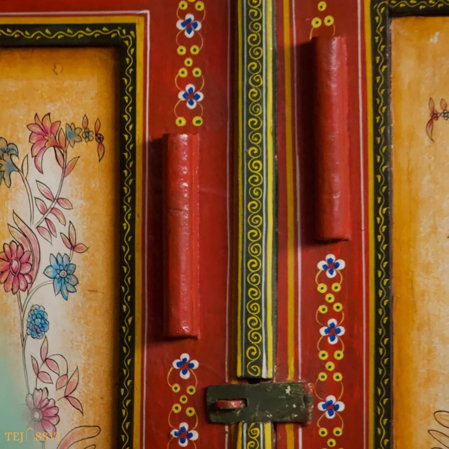 Indian Decorative Wardrobe, Wooden Hand-Painted Almirah, 2 Door Cabinet, Cupboard, Indian Ethnic Style, Bedroom Furniture, Collectible Art..