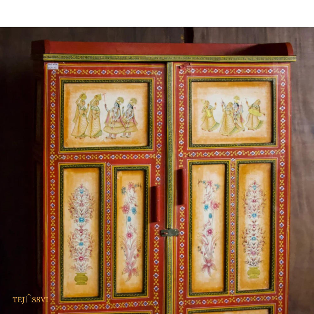 Indian Decorative Wardrobe / Wooden Hand-Painted Almirah /  2 Door Cabinet / Cupboard / Indian Ethnic Style Bedroom Furniture / Collectible Art.