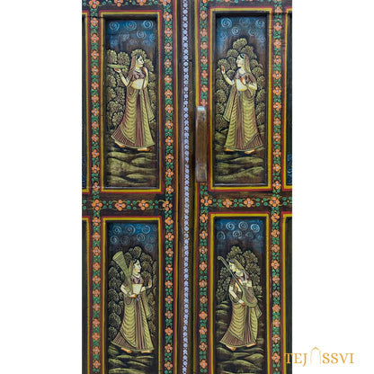 Antique Hand-Painted Wooden Indian Ethnic Cabinet, Vintage Wooden Sideboard - Rustic Charm for Your Home | Entryway Table | Storage Cupboard