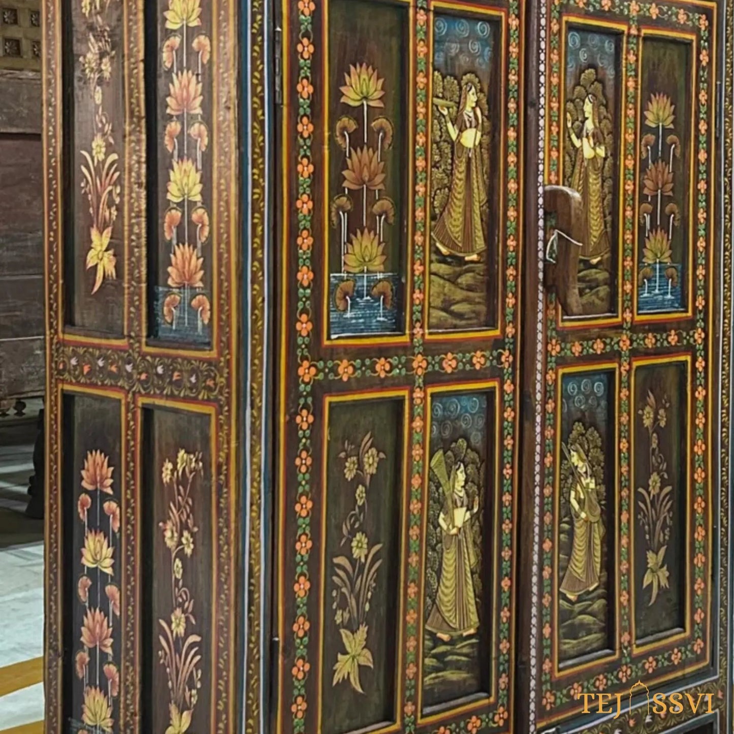 Antique Hand-Painted Wooden Indian Ethnic Cabinet, Vintage Wooden Sideboard - Rustic Charm for Your Home | Entryway Table | Storage Cupboard