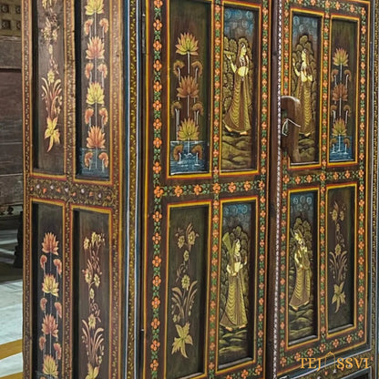 Antique Hand-Painted Wooden Indian Ethnic Cabinet, Vintage Wooden Sideboard - Rustic Charm for Your Home | Entryway Table | Storage Cupboard