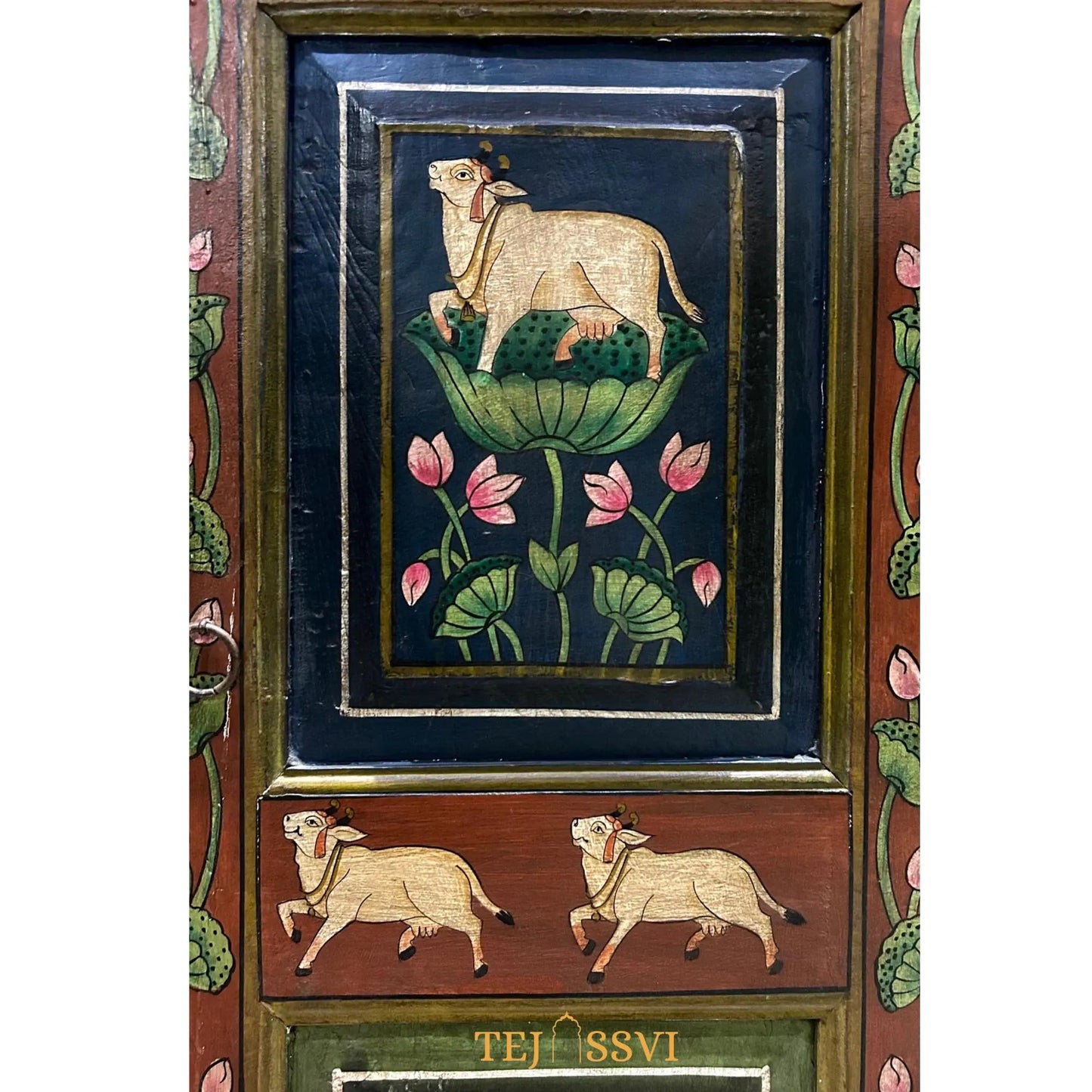 Antique Hand-Painted Indian Cabinet: Rustic Ethnic Sideboard