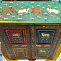 Antique Hand-Painted Indian Cabinet / Wooden Rustic Ethnic Sideboard / wooden Hand Painted Cabinet / Wooden Big Sideboards.