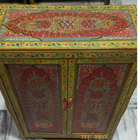Hand-Painted Floral Cabinet Rustic Red Bohemian Storage Cupboard / Wooden side boards / Wooden Console / Hand Painted Sideboards .