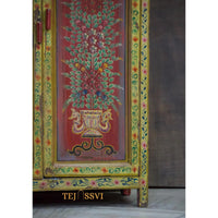 Hand-Painted Floral Cabinet Rustic Red Bohemian Storage Cupboard / Wooden side boards / Wooden Console / Hand Painted Sideboards .