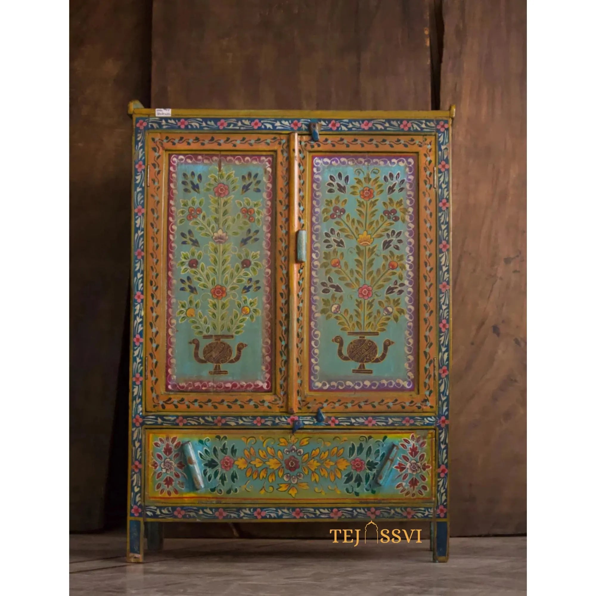 Wooden Hand Painted Sideboard for Living Room and Storage Unit for Home Décor