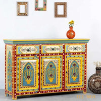 Wooden Indian Floral designed Side Storage / Cabinet | Bedside, Side Table, Hand Painted, Wooden Big Cabinet, Living Room Furniture, Fine Panting.