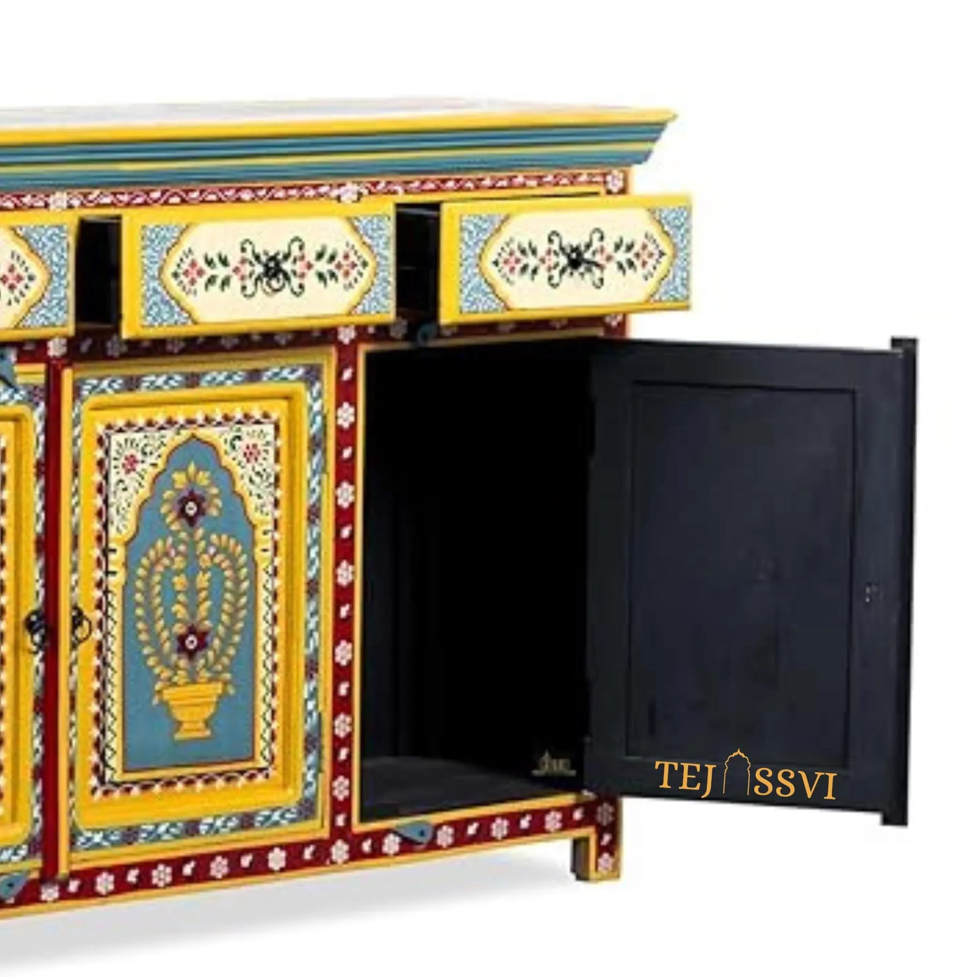 Wooden Indian Floral designed Side Storage / Cabinet | Bedside, Side Table, Hand Painted, Wooden Big Cabinet, Living Room Furniture, Fine Panting.