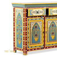 Wooden Indian Floral designed Side Storage / Cabinet | Bedside, Side Table, Hand Painted, Wooden Big Cabinet, Living Room Furniture, Fine Panting.