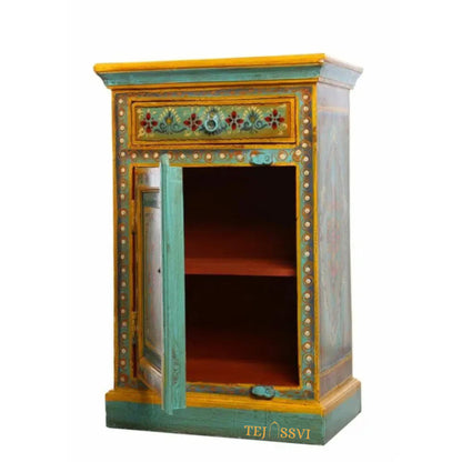 Indian Floral designed Side Storage / Cabinet | Bedside, Side Table, Hand Painted, Wooden Big Cabinet, Living Room Furniture, Fine Panting,