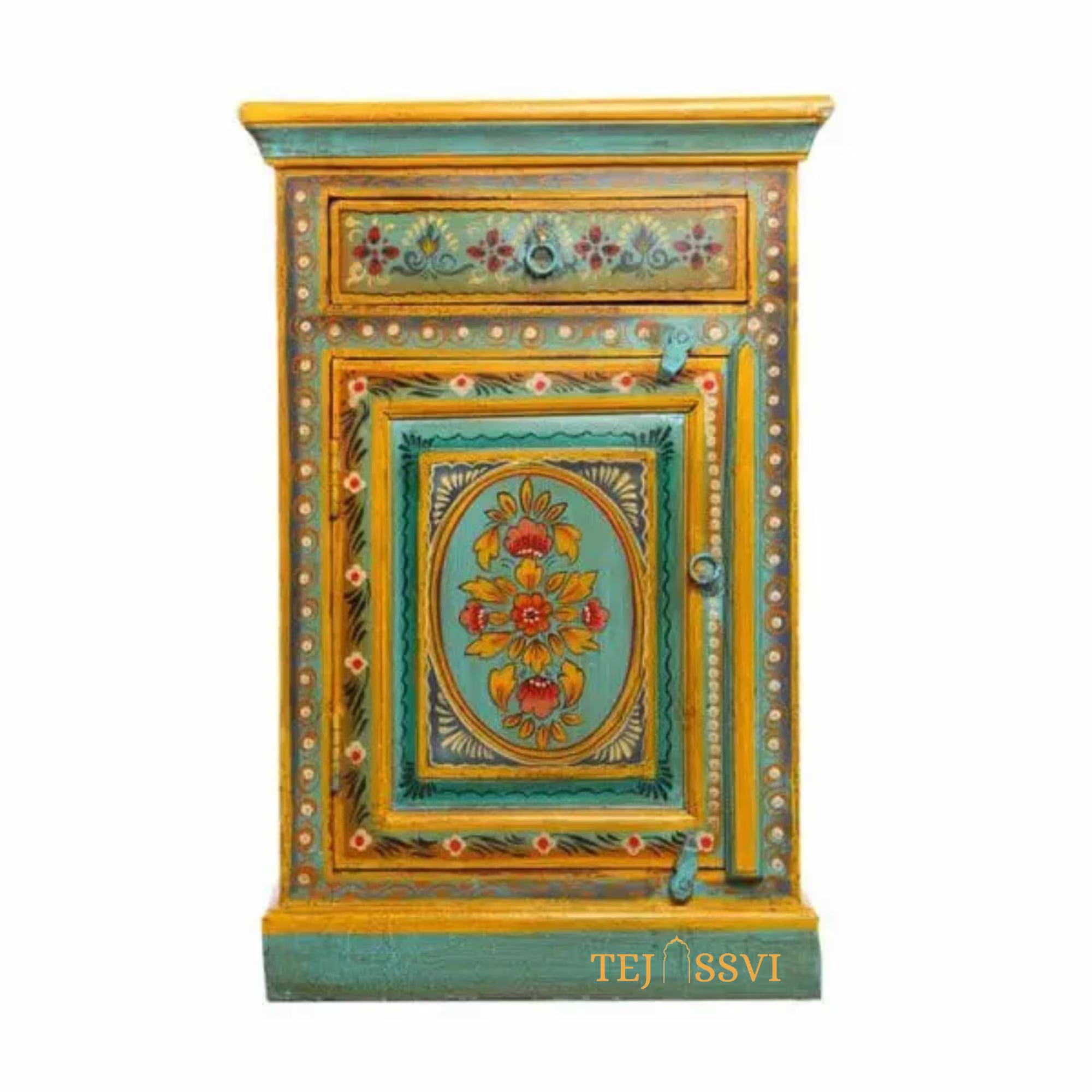 Indian Floral Designed Side Storage / Wooden Cabinet / Hand Painted Furniture / Wooden Big Cabinet for Living Room Furniture.
