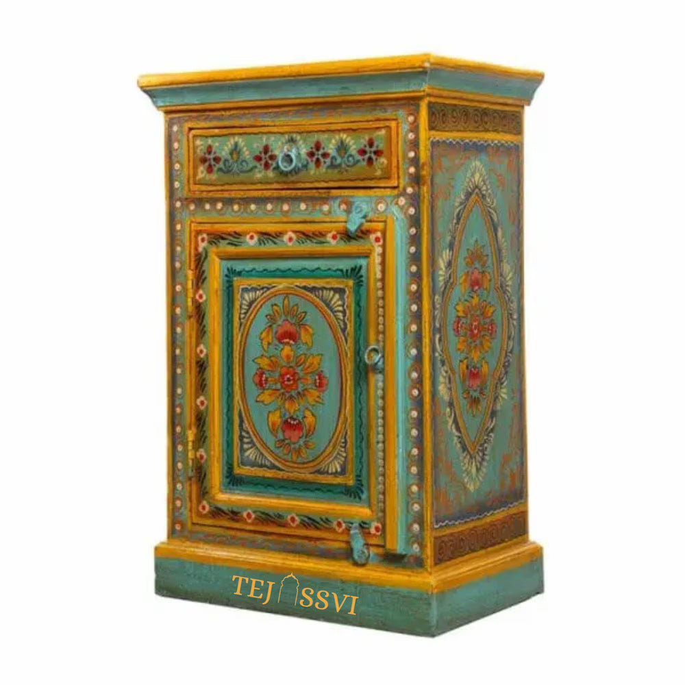 Indian Floral Designed Side Storage / Wooden Cabinet / Hand Painted Furniture / Wooden Big Cabinet for Living Room Furniture.