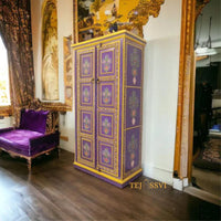 Indian Floral Designed Side Storage / Wooden Cabinet / Side Boards / Hand Painted / Wooden Big Cabinet, Living Room Furniture, Fine Panting.