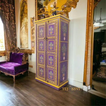 Indian Floral designed Side Storage / Cabinet | Bedside, Side Table, Hand Painted, Wooden Big Cabinet, Living Room Furniture, Fine Panting..