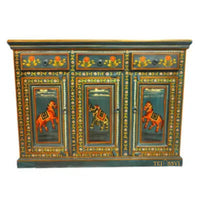 Hand Painted 3 Door Sideboard / Big Storage / Wooden Cabinet / Hand Painted Furniture / Wooden Big Cabinet / Vintage Cabinet.