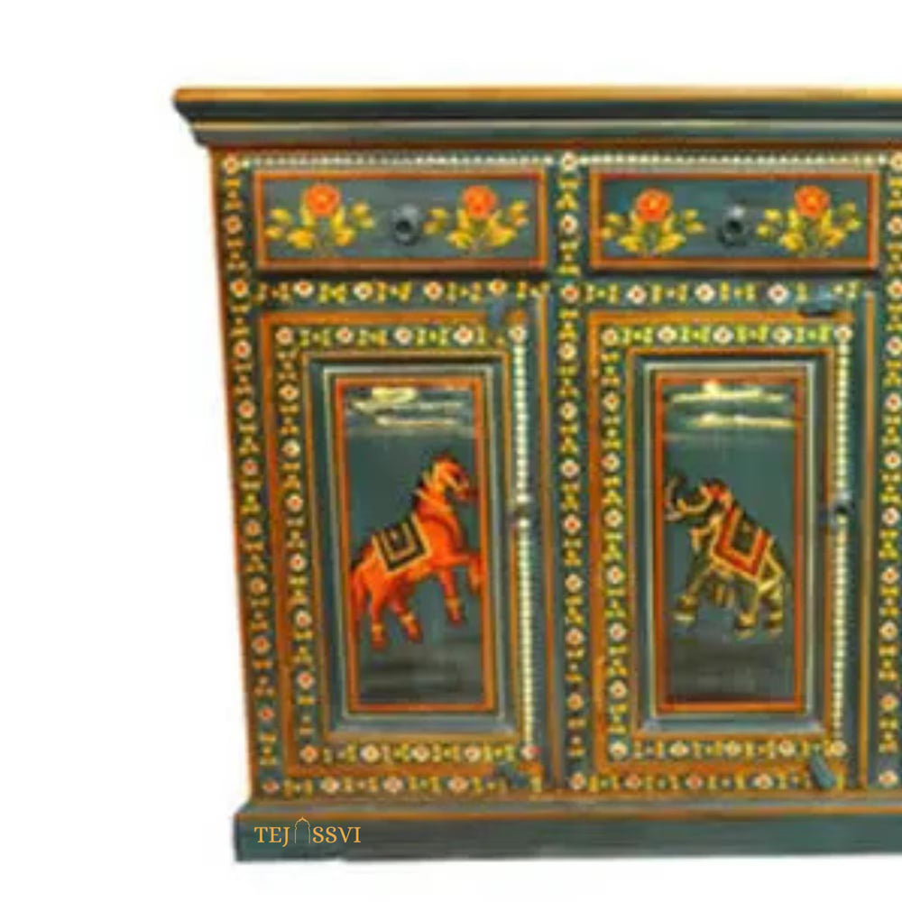 Hand Painted 3 Door Sideboard / Big Storage / Wooden Cabinet / Hand Painted Furniture / Wooden Big Cabinet / Vintage Cabinet.