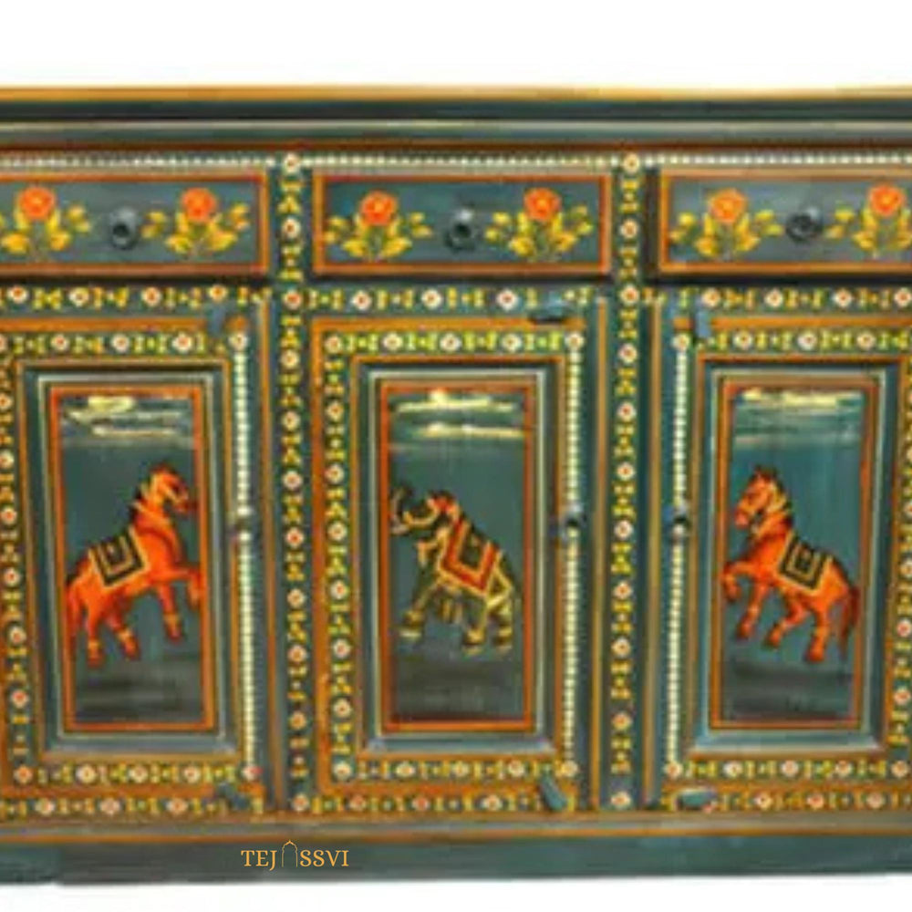 Hand Painted 3 Door Sideboard / Big Storage / Wooden Cabinet / Hand Painted Furniture / Wooden Big Cabinet / Vintage Cabinet.