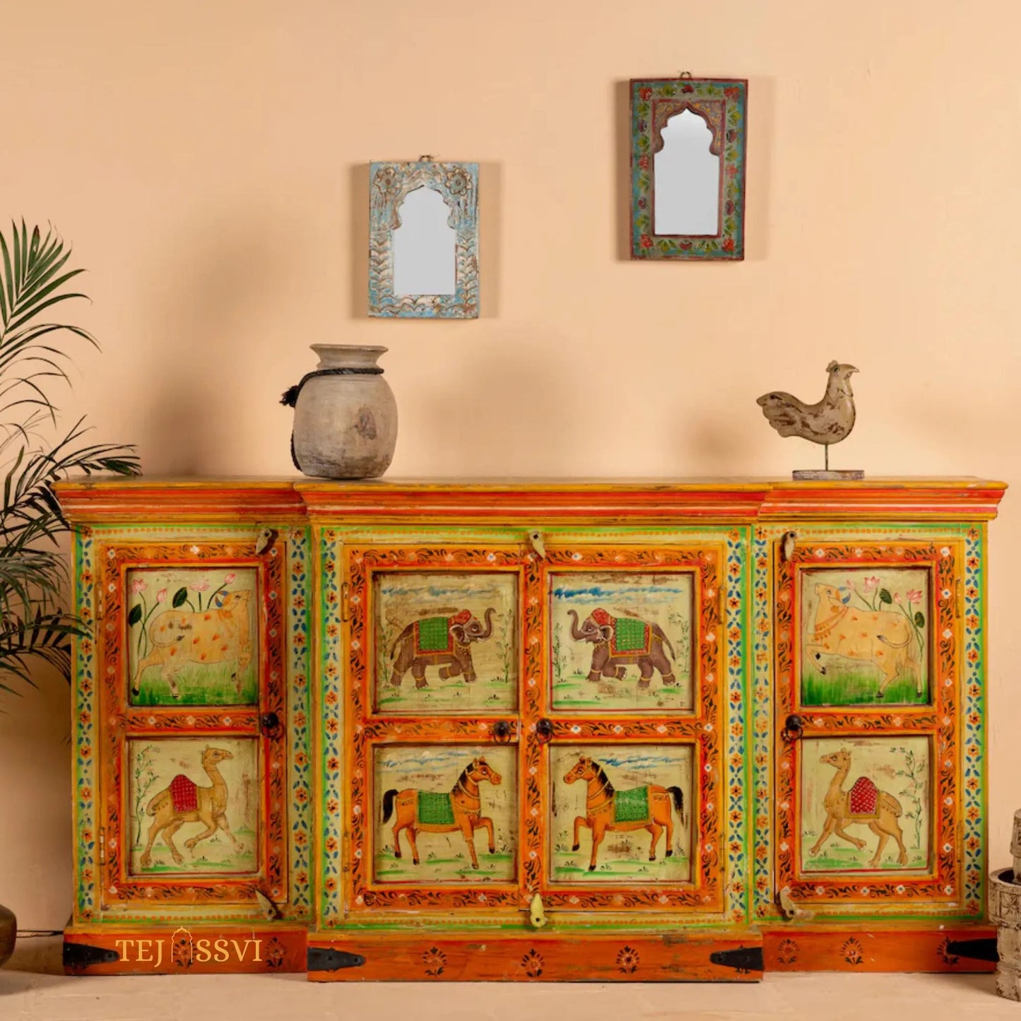 Asura - Hand Painted Sideboard reclaimed Wood Vintage Style/ Side Storage / Cabinet | Bedside, Side Table, Hand Painted, / Vintage Cabinet.