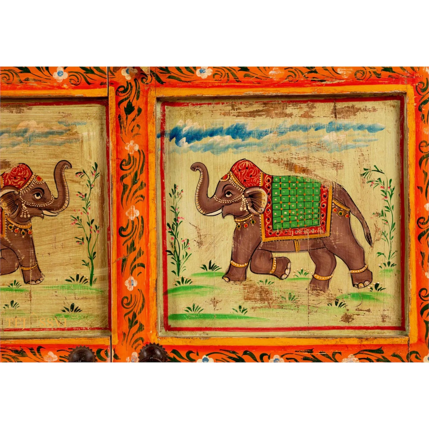 Asura - Hand Painted Sideboard reclaimed Wood Vintage Style/ Side Storage / Cabinet | Bedside, Side Table, Hand Painted, / Vintage Cabinet.