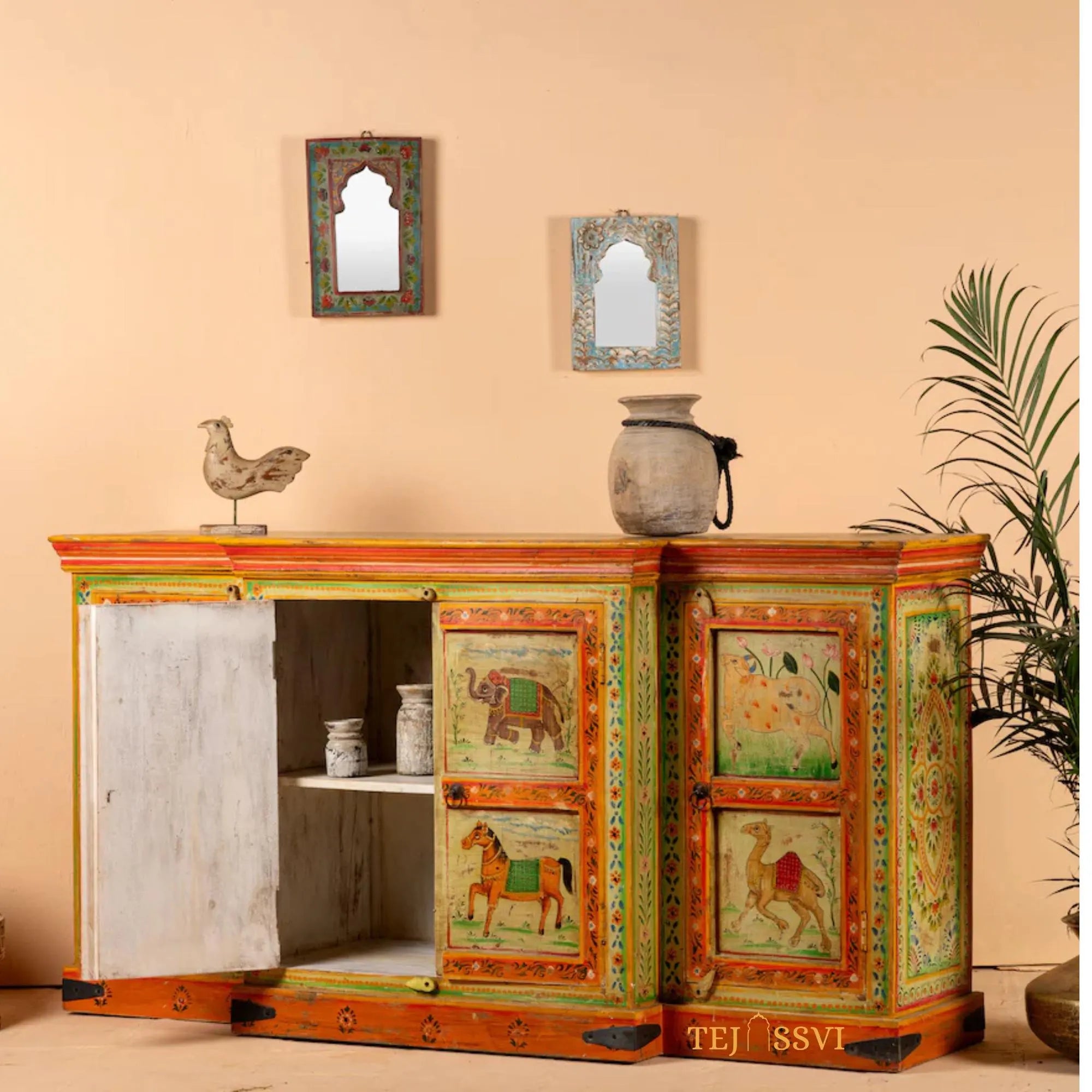 Asura - Hand Painted Sideboard reclaimed Wood Vintage Style/ Side Storage / Cabinet | Bedside, Side Table, Hand Painted, / Vintage Cabinet.