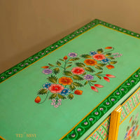 Green Floral Hand Painted Cupboard / Wooden Cabinet / Hand Painted Wooden Big Cabinet Living Room Furniture.