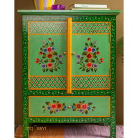 Green Floral Hand Painted Cupboard / Wooden Cabinet / Hand Painted Wooden Big Cabinet Living Room Furniture.