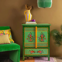 Green Floral Hand Painted Cupboard / Wooden Cabinet / Hand Painted Wooden Big Cabinet Living Room Furniture.