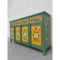 Green And Yellow Floral Hand Painted Sideboard for Storage Unit