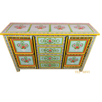 Wooden Floral Designed Side Storage / Wooden Cabinet / Hand Painted Wooden Big Cabinet for Living Room Furniture.