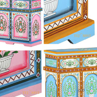 Blue and Pink Painted 3 Door Sideboard / Wooden Cabinet / Wooden Side Table / Wooden Hand Painted / Wooden Big Cabinet / Living Room Furniture / Hand Panting.