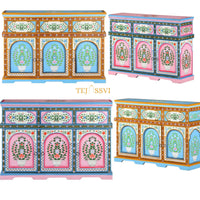 Blue and Pink Painted 3 Door Sideboard / Wooden Cabinet / Wooden Side Table / Wooden Hand Painted / Wooden Big Cabinet / Living Room Furniture / Hand Panting.