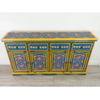 Wooden Floral Designed Sideboards / Wooden Cabinet / Hand Painted Wooden Big Cabinet For Living Room Furniture .