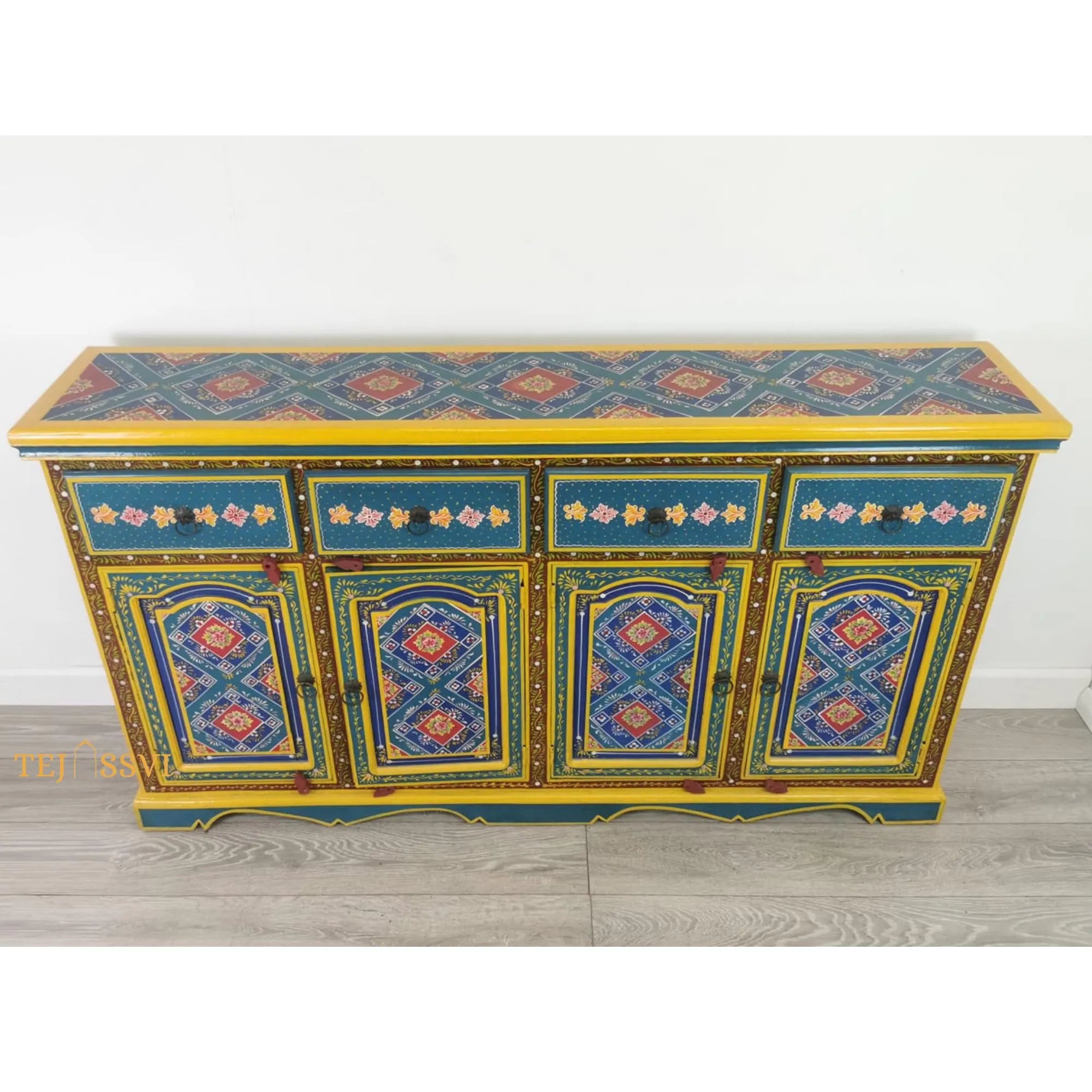 Wooden Floral Designed Sideboards / Wooden Cabinet / Hand Painted Wooden Big Cabinet For Living Room Furniture .