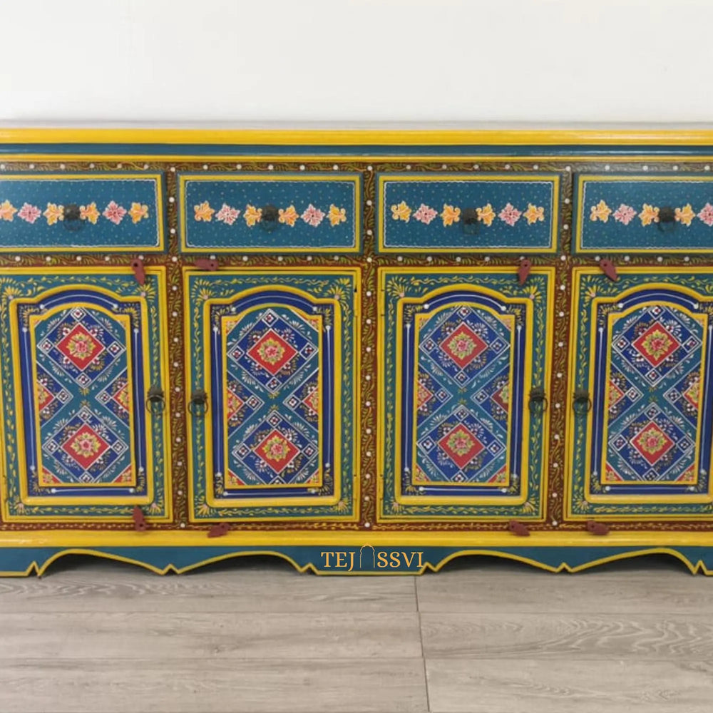 Wooden Floral Designed Sideboards / Wooden Cabinet / Hand Painted Wooden Big Cabinet For Living Room Furniture .