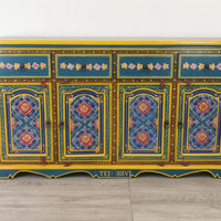 Wooden Floral Designed Sideboards / Wooden Cabinet / Hand Painted Wooden Big Cabinet For Living Room Furniture .
