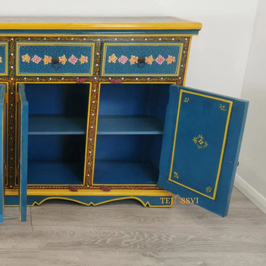 Wooden Floral designed Side Storage / Cabinet | Bedside, Side Table, Hand Painted, Wooden Big Cabinet, Living Room Furniture, Fine Panting