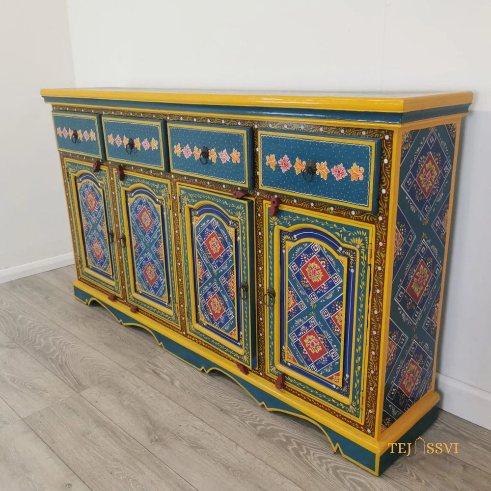 Wooden Floral Designed Sideboards / Wooden Cabinet / Hand Painted Wooden Big Cabinet For Living Room Furniture .