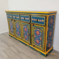 Wooden Floral Designed Sideboards / Wooden Cabinet / Hand Painted Wooden Big Cabinet For Living Room Furniture .