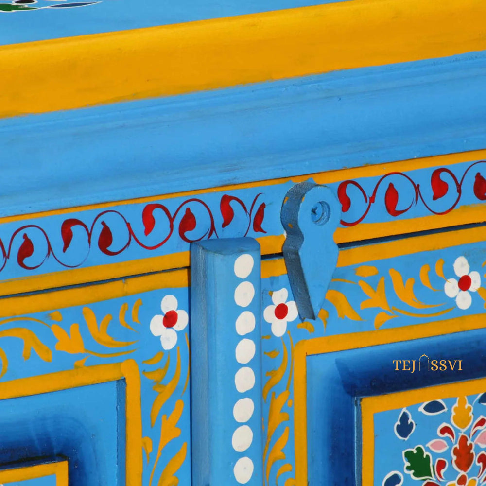 Indian Floral Designed Side Storage / Big Cabinet / Hand Painted Furniture / Wooden Big Cabinet / Living Room Furniture.