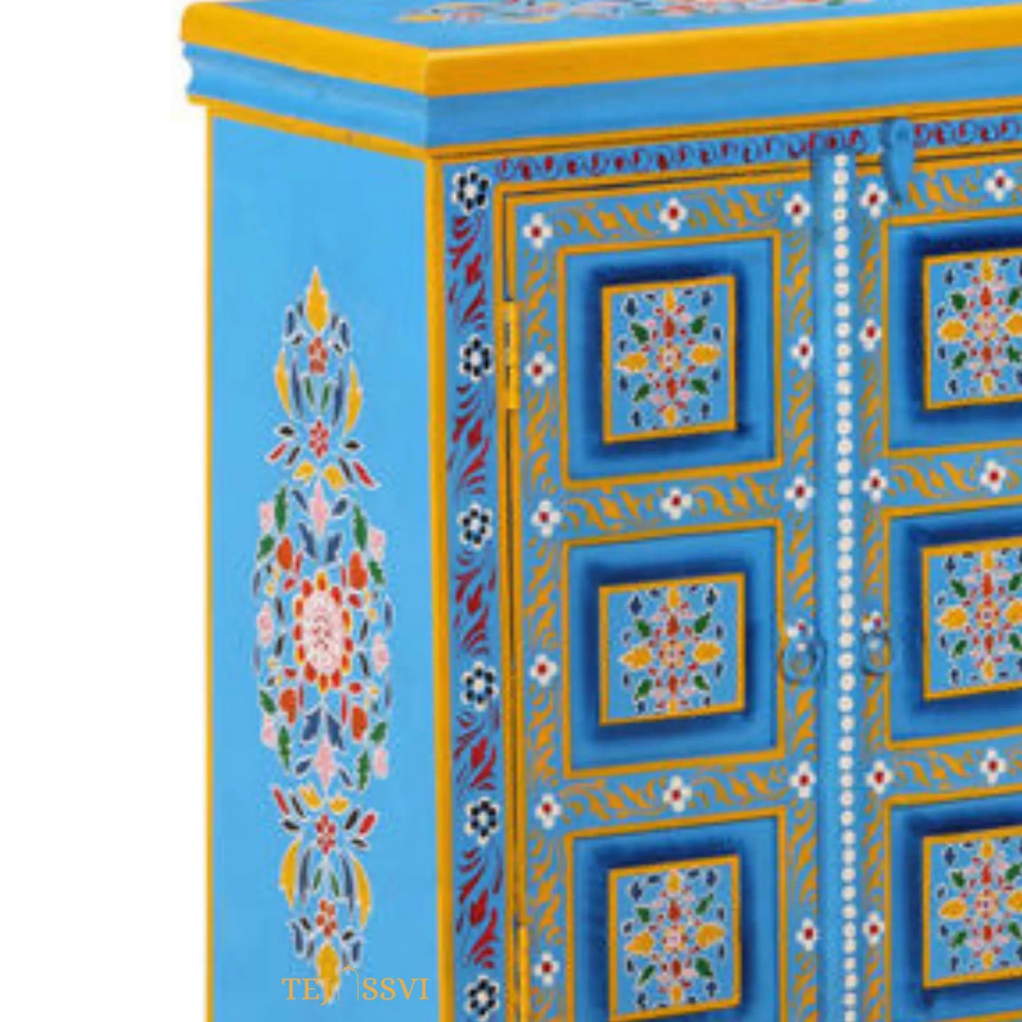 Indian Floral designed Side Storage / Cabinet | Bedside, Side Table, Hand Painted, Wooden Big Cabinet, Living Room Furniture, Fine Panting..