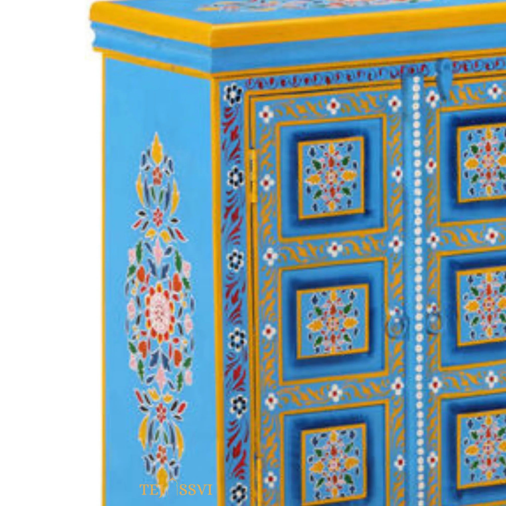 Indian Floral Designed Side Storage / Big Cabinet / Hand Painted Furniture / Wooden Big Cabinet / Living Room Furniture.